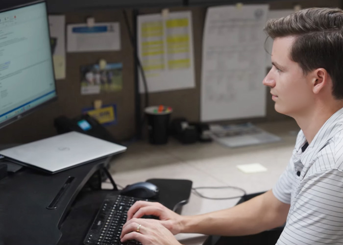 Engineer doing project work on a computer