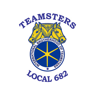 blue and yellow Teamsters Local 682 with lion crest